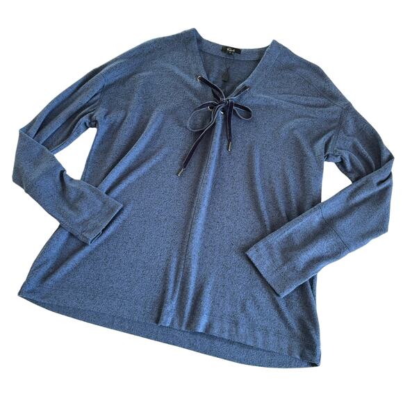 Rails Leigh Navy Velvet Lace Up Long Sleeve Pullover Knit Top Size Small NWT - Picture 1 of 9